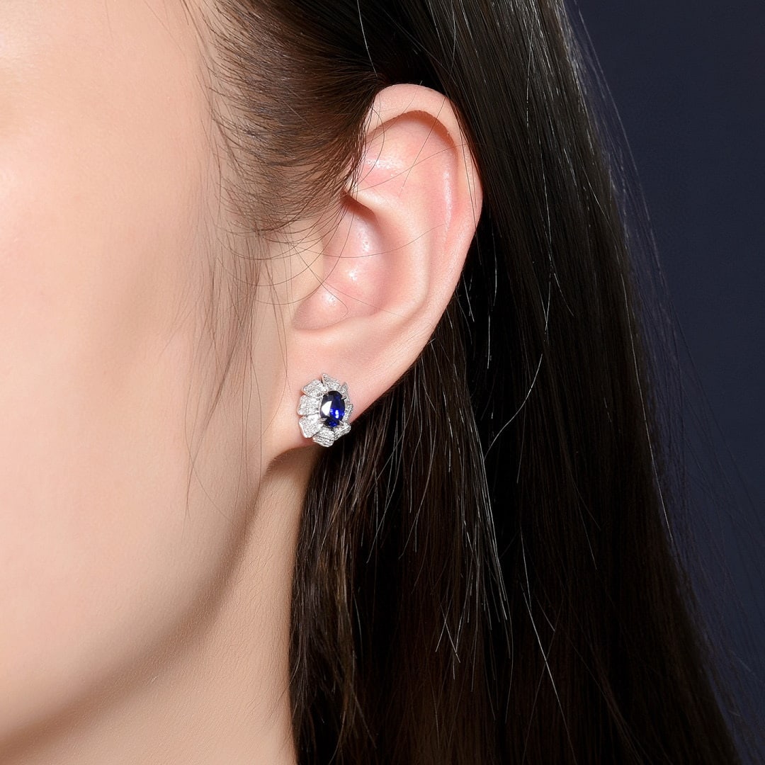 14k Gold 1.26 Ctw Vivid Blue Natural Sapphire & Diamond Earrings - 5