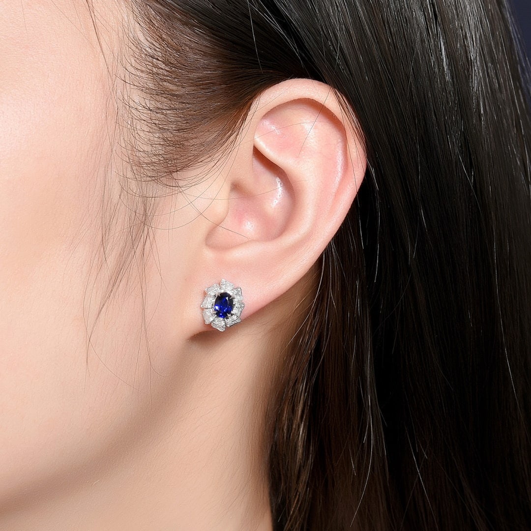 14k Gold 1.26 Ctw Vivid Blue Natural Sapphire & Diamond Earrings - 6