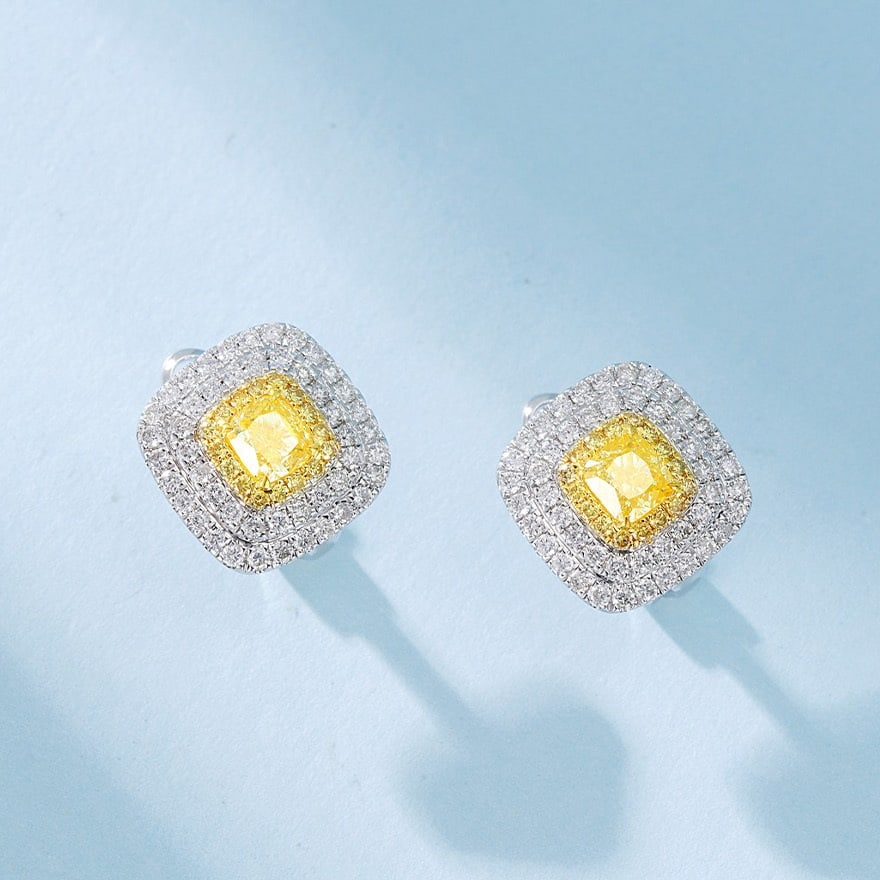 14k Gold 1.63 Ctw Natural Yellow Diamond & Diamond Earrings - 2