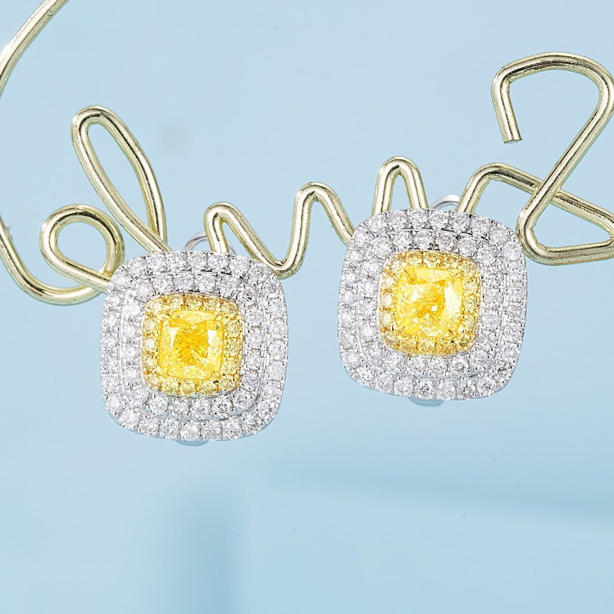 14k Gold 1.63 Ctw Natural Yellow Diamond & Diamond Earrings - 3
