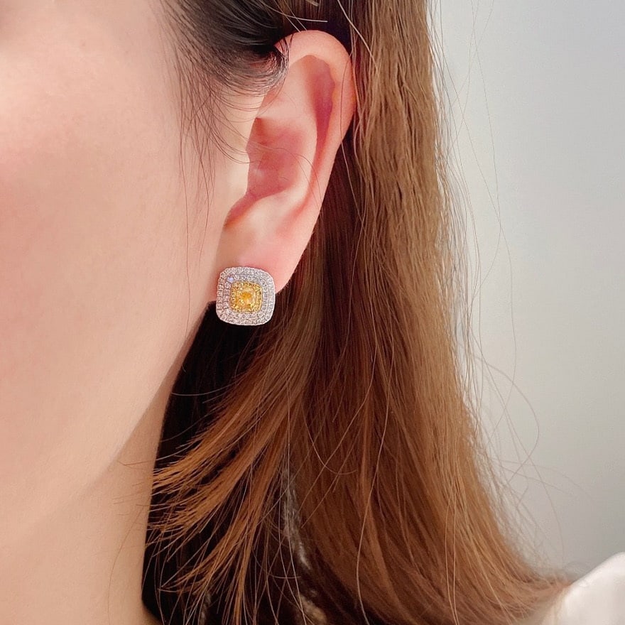 14k Gold 1.63 Ctw Natural Yellow Diamond & Diamond Earrings - 4