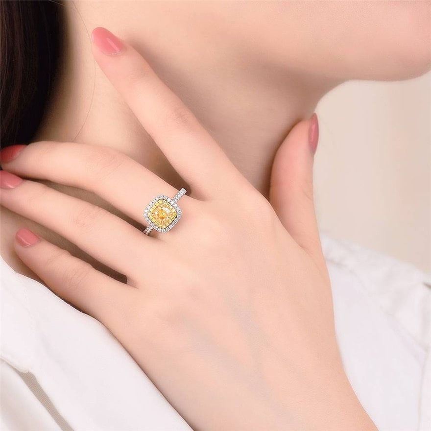 Gia Certified 14k Gold 1 Ct Natural Yellow Diamond & Diamond Ring - 5