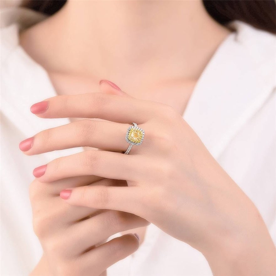 Gia Certified 14k Gold 1 Ct Natural Yellow Diamond & Diamond Ring - 6