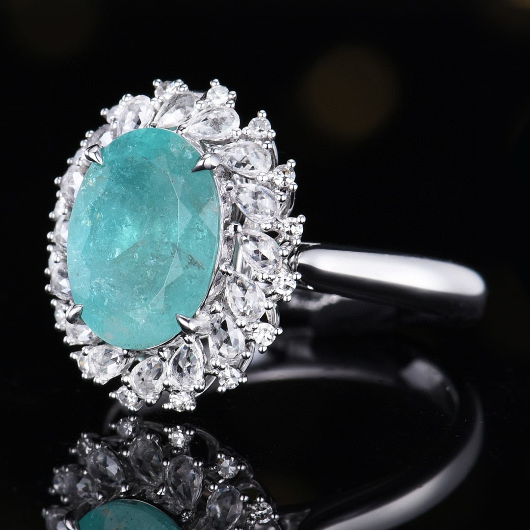 14k Gold 3.10 Ctw Natural Paraiba Tourmaline & Diamond Ring/pendant( Without Chain ) - 2