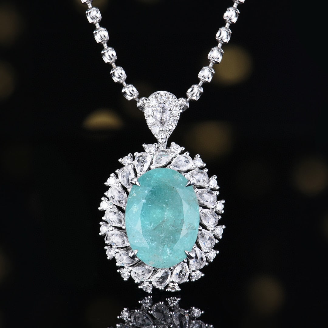 14k Gold 3.10 Ctw Natural Paraiba Tourmaline & Diamond Ring/pendant( Without Chain ) - 5