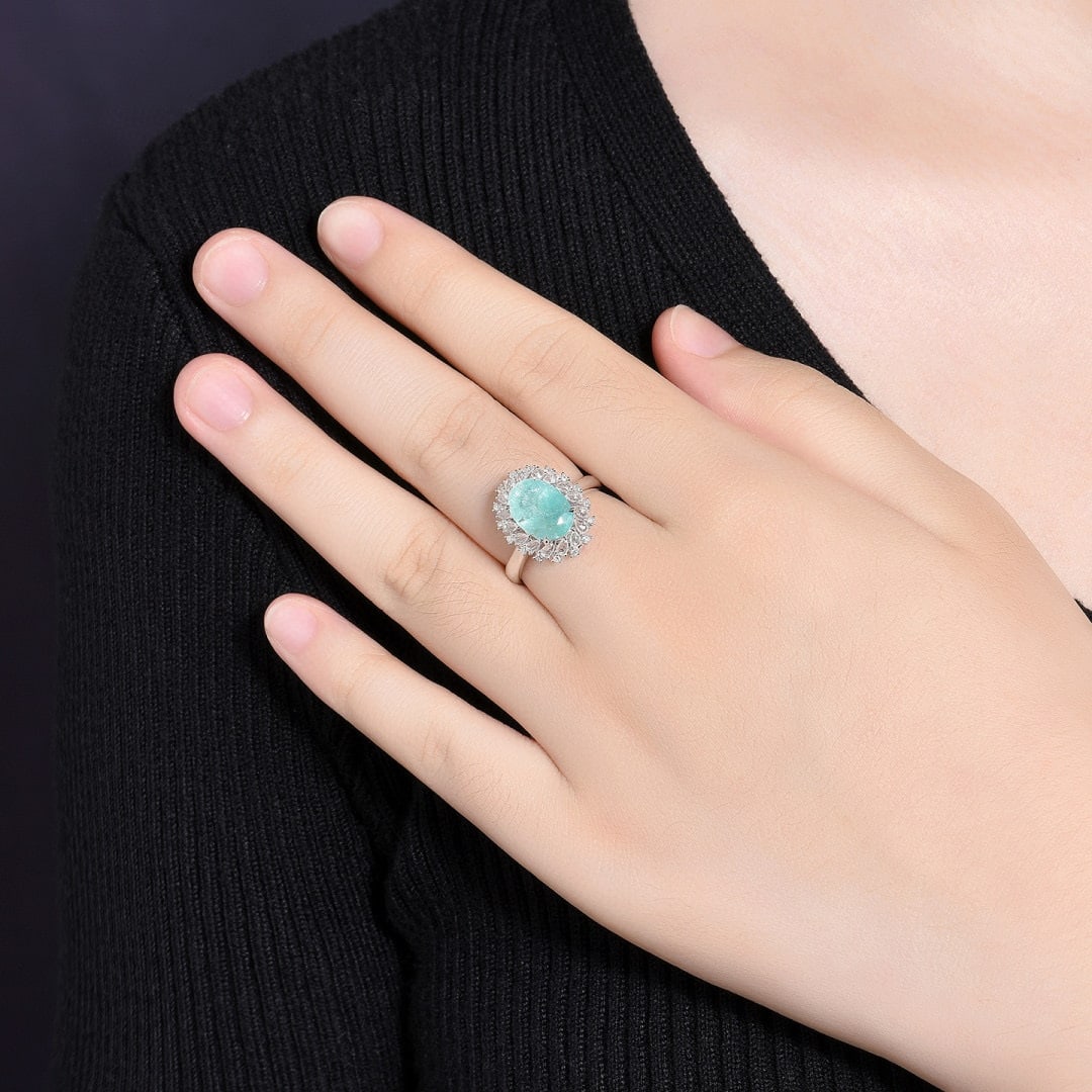 14k Gold 3.10 Ctw Natural Paraiba Tourmaline & Diamond Ring/pendant( Without Chain ) - 6