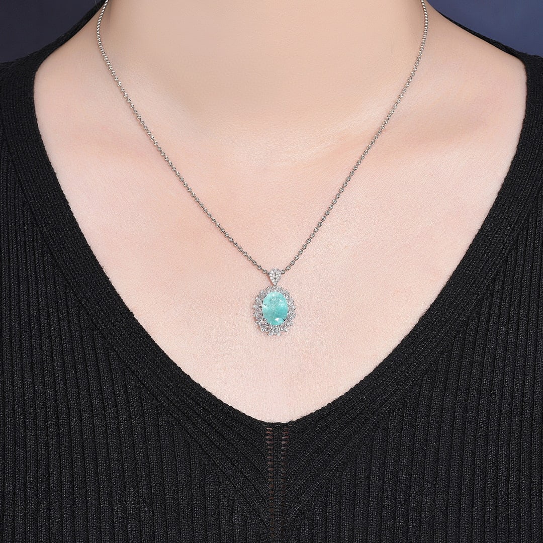 14k Gold 3.10 Ctw Natural Paraiba Tourmaline & Diamond Ring/pendant( Without Chain ) - 7