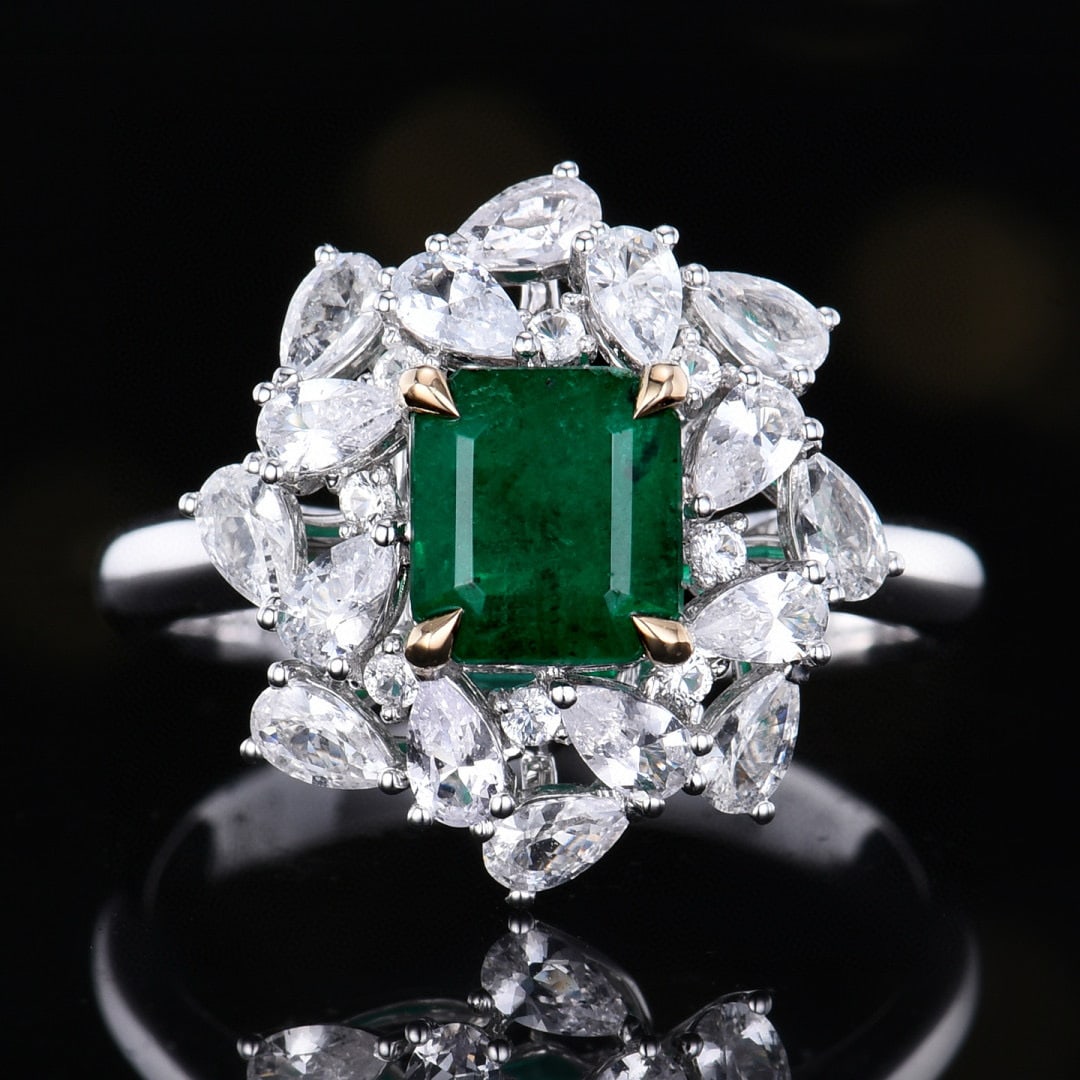 14k Gold 1.49 Ctw Vivid Green Natural Emerald & Diamond Ring/pendant( Without Chain ): Ref:231066017 // gold content:14k gold // ring size:7. 25us // // main gemstone:emerald // shape:octagonal // carat weight:1. 46ct // color:vivid green // treatment:natural // // adjacent gemstone 2
