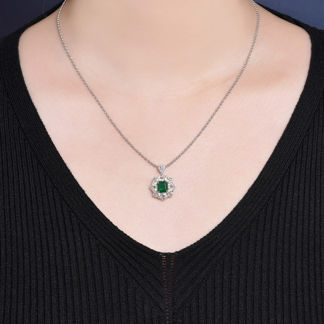 14k Gold 1.49 Ctw Vivid Green Natural Emerald & Diamond Ring/pendant( Without Chain ) - 7