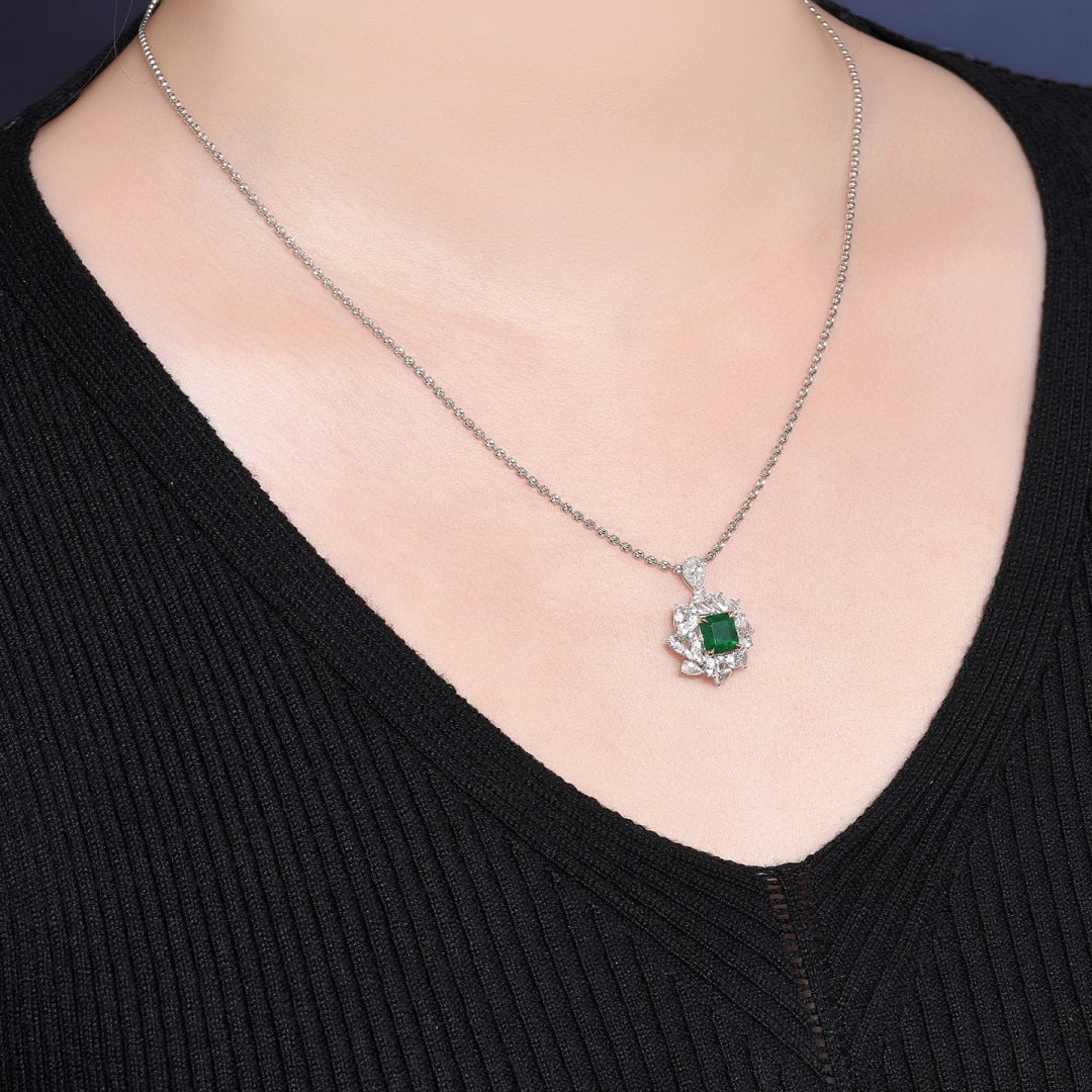 14k Gold 1.49 Ctw Vivid Green Natural Emerald & Diamond Ring/pendant( Without Chain ) - 9