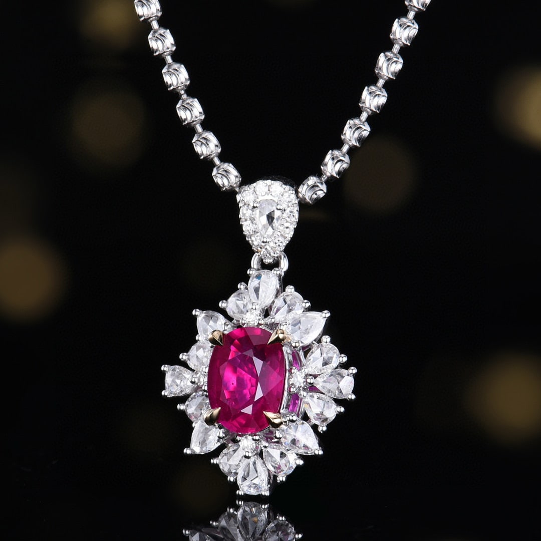 14k Gold 1.43 Ctw Natural Ruby & Diamond Pendant( Without Chain ) - 2