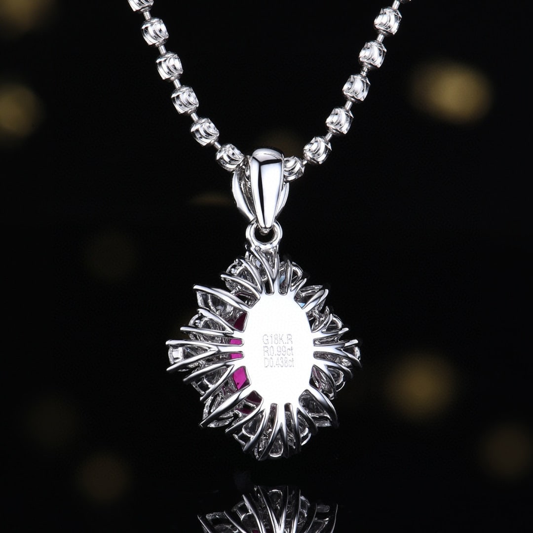 14k Gold 1.43 Ctw Natural Ruby & Diamond Pendant( Without Chain ) - 4