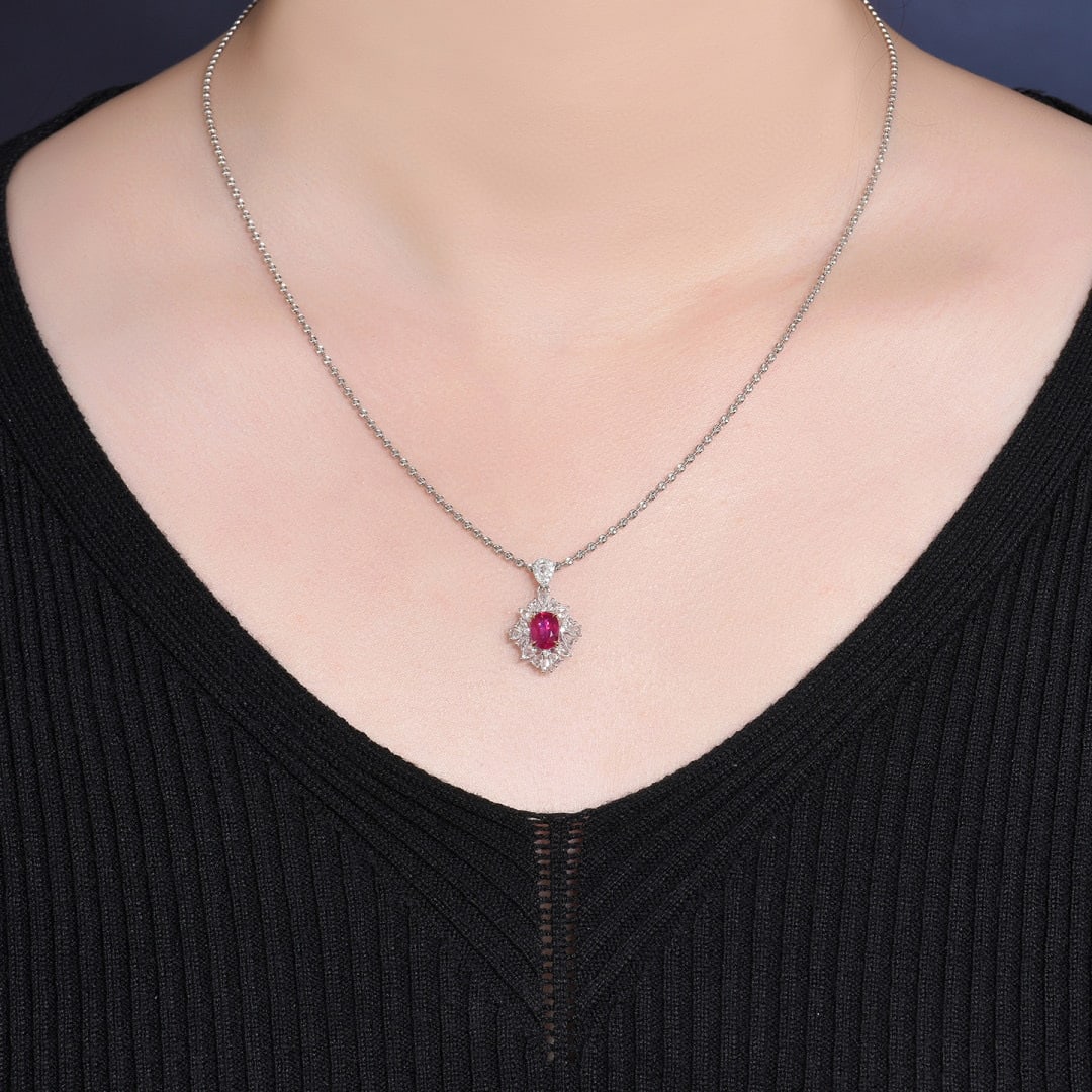 14k Gold 1.43 Ctw Natural Ruby & Diamond Pendant( Without Chain ) - 5