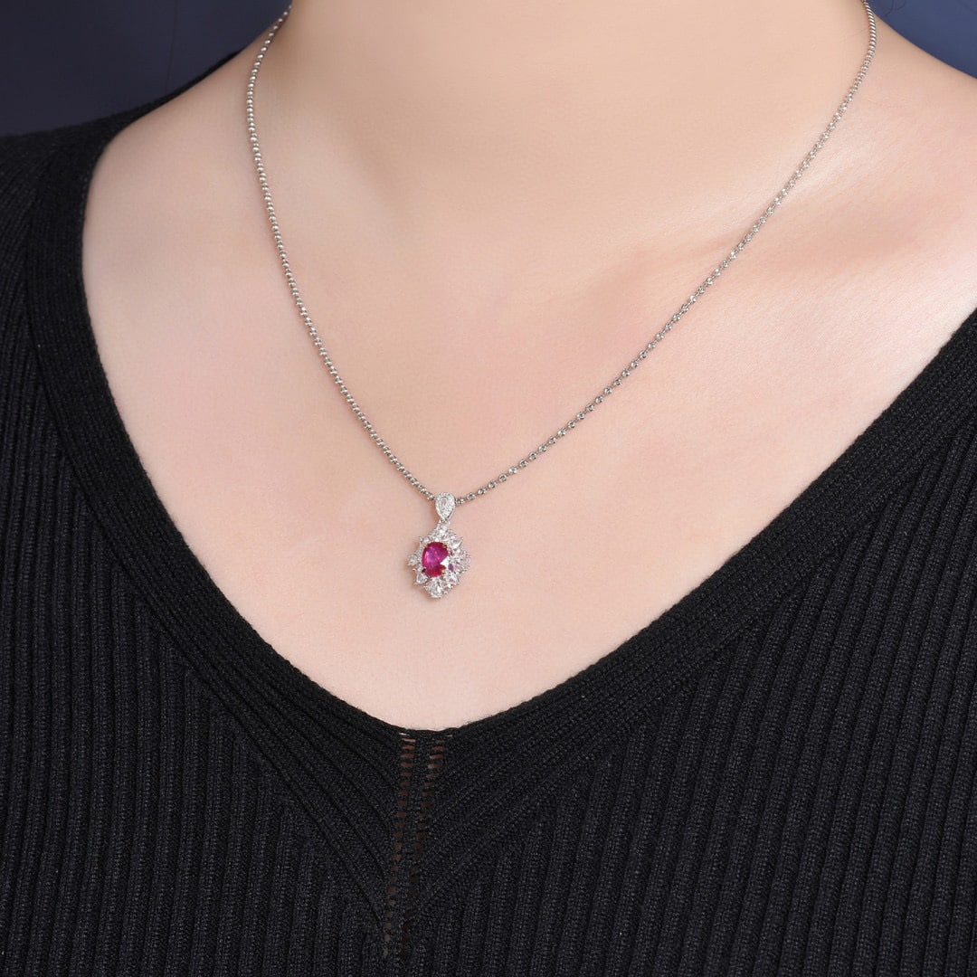 14k Gold 1.43 Ctw Natural Ruby & Diamond Pendant( Without Chain ) - 6