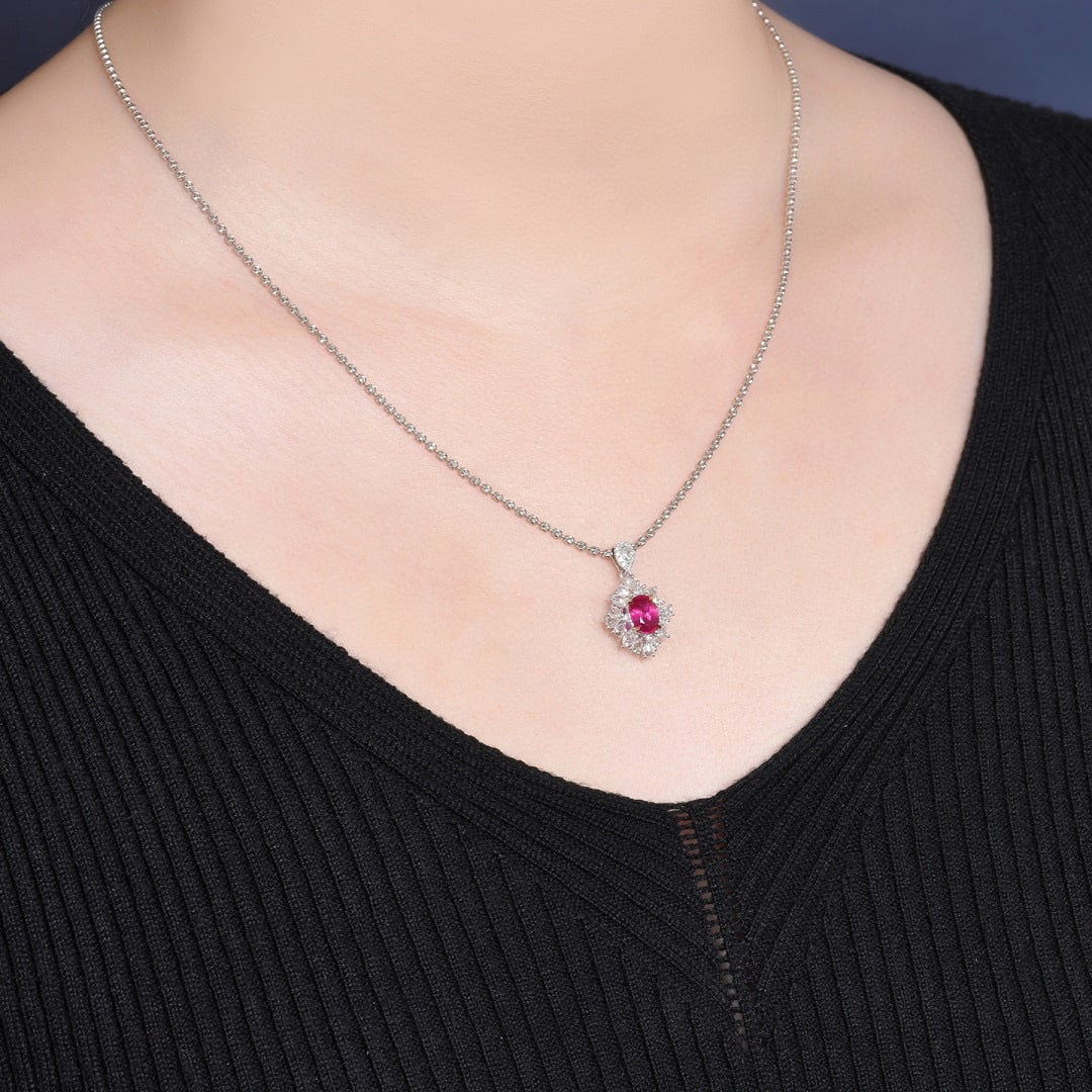 14k Gold 1.43 Ctw Natural Ruby & Diamond Pendant( Without Chain ) - 7
