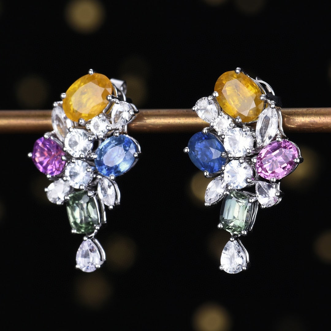 14k Gold 7.14 Ctw Natural Sapphire & Sapphire Earrings - 2