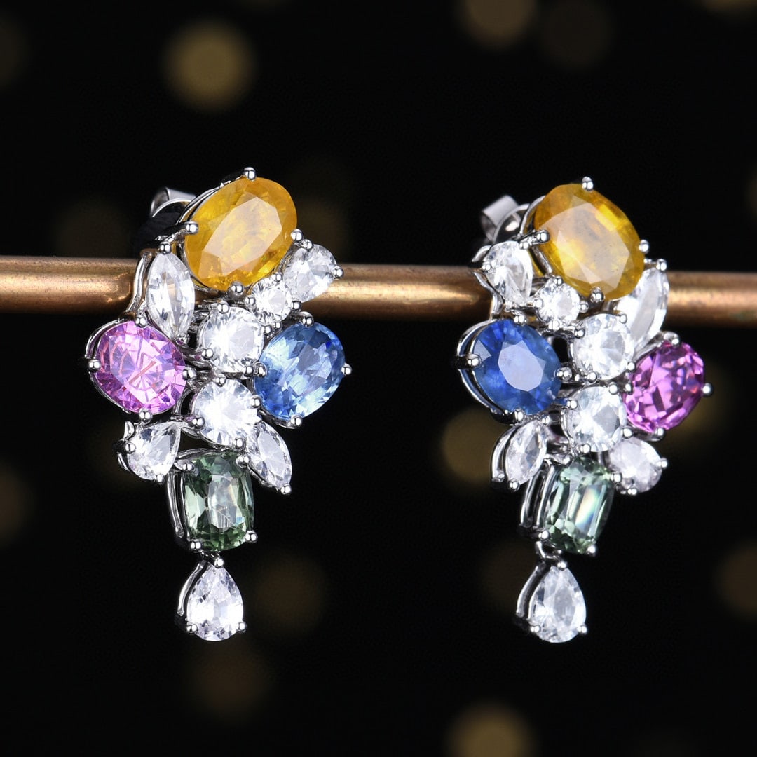 14k Gold 7.14 Ctw Natural Sapphire & Sapphire Earrings - 3