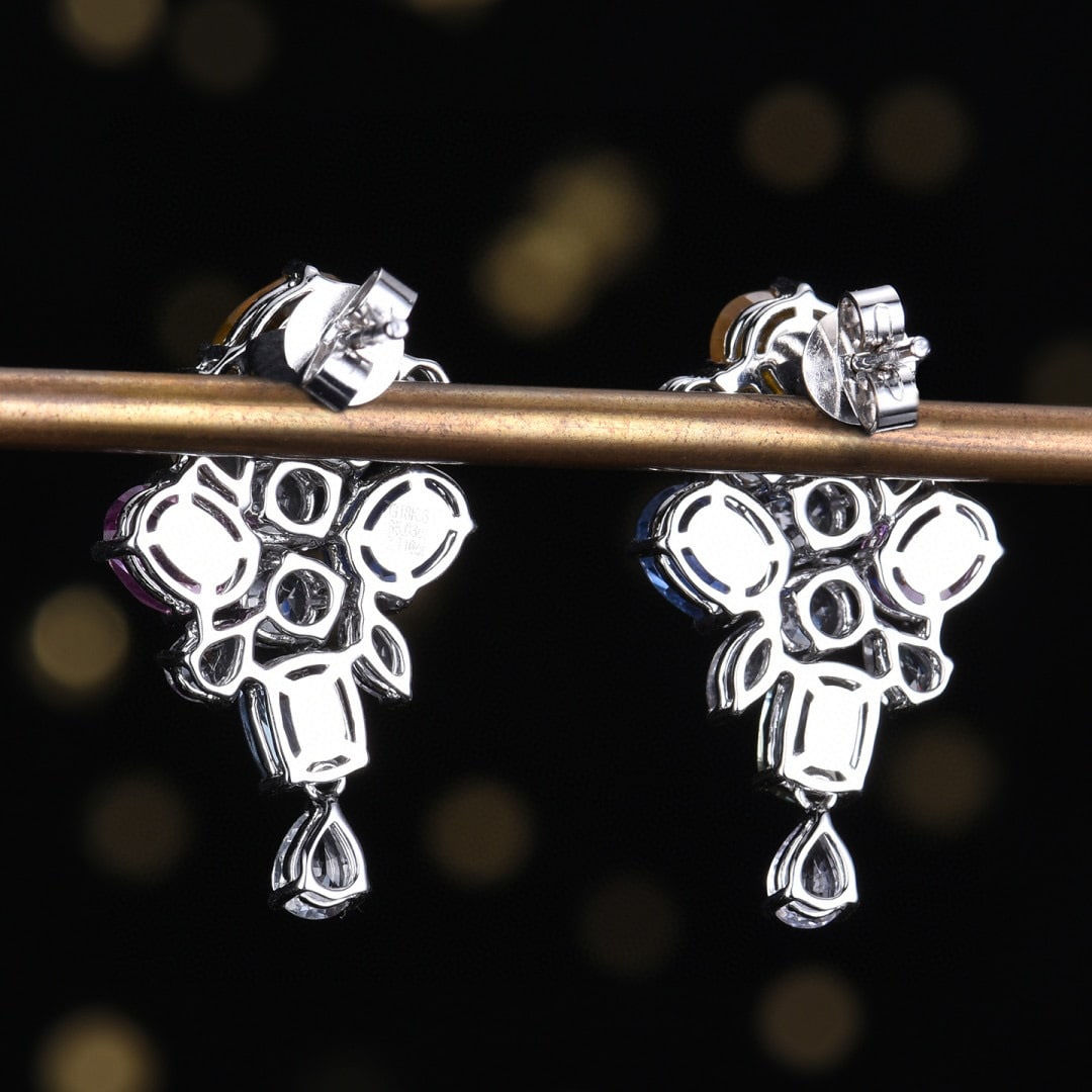 14k Gold 7.14 Ctw Natural Sapphire & Sapphire Earrings - 4