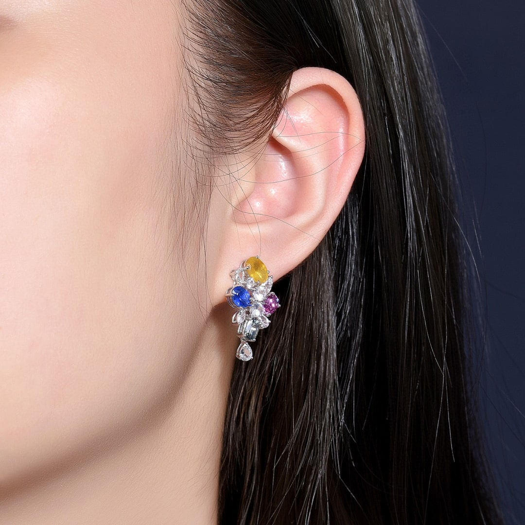 14k Gold 7.14 Ctw Natural Sapphire & Sapphire Earrings - 5