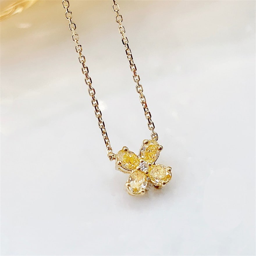 14k Gold 0.29 Ct Natural Yellow Diamond & Diamond Necklace - 2