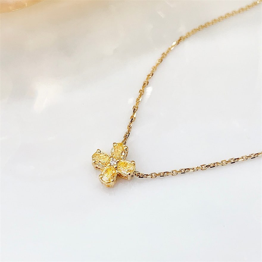 14k Gold 0.29 Ct Natural Yellow Diamond & Diamond Necklace - 3