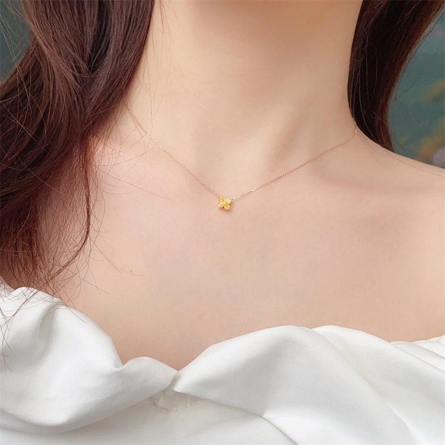 14k Gold 0.29 Ct Natural Yellow Diamond & Diamond Necklace - 4