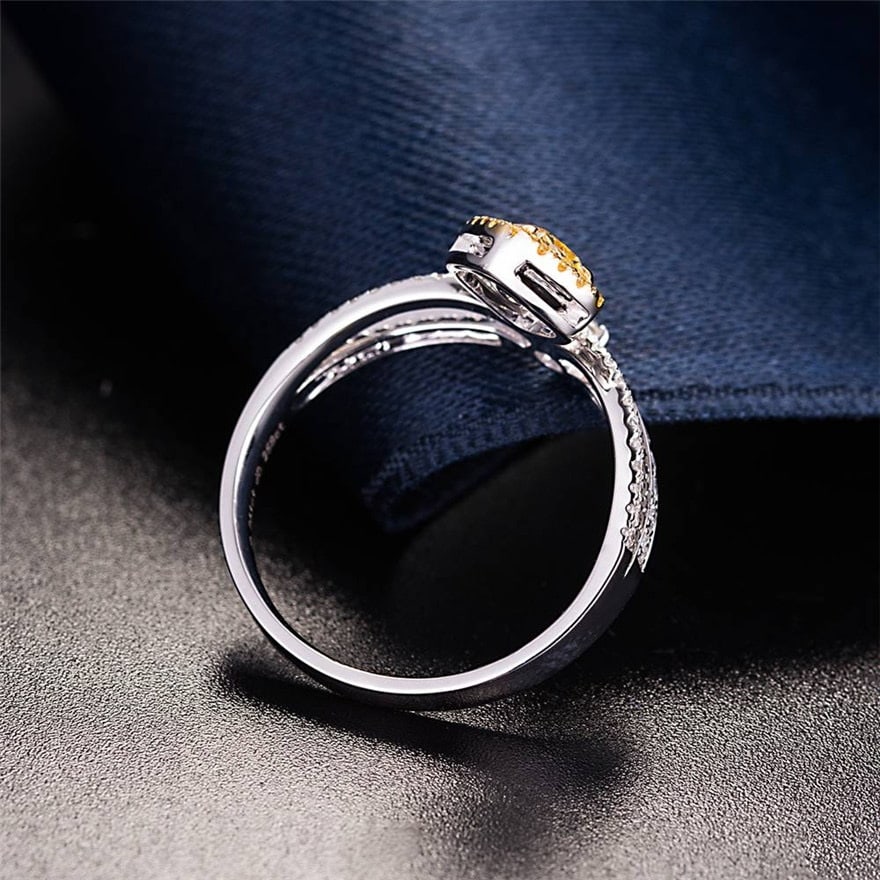 Gia Certified 14k Gold 1 Ct Natural Yellow Diamond & Diamond Ring - 3