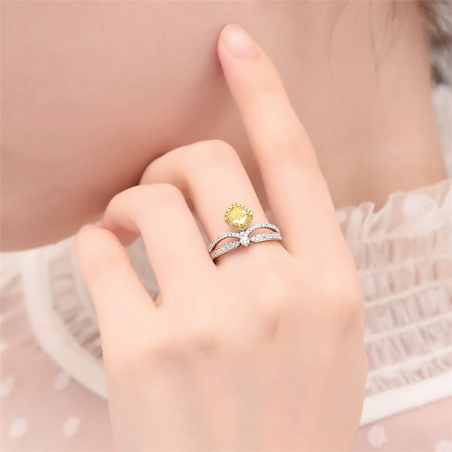 Gia Certified 14k Gold 1 Ct Natural Yellow Diamond & Diamond Ring - 4