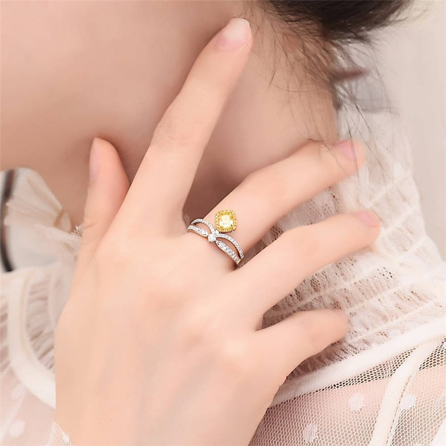 Gia Certified 14k Gold 1 Ct Natural Yellow Diamond & Diamond Ring - 5