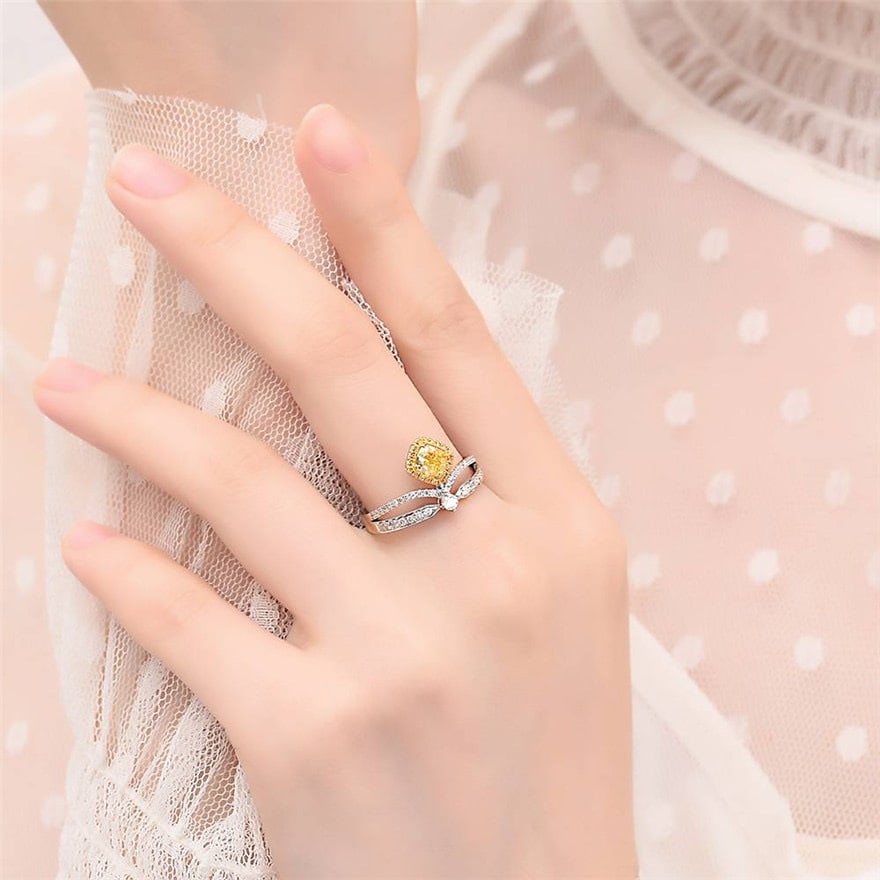 Gia Certified 14k Gold 1 Ct Natural Yellow Diamond & Diamond Ring - 6