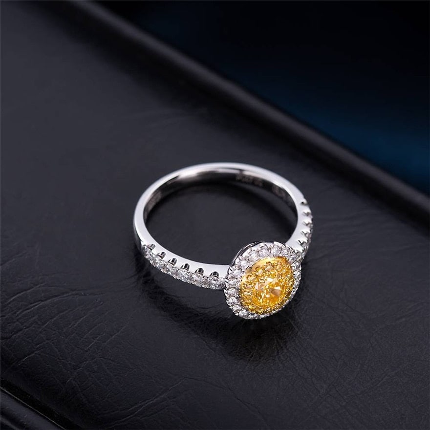 Gia Certified 14k Gold 1 Ct Natural Yellow Diamond & Diamond Ring - 2