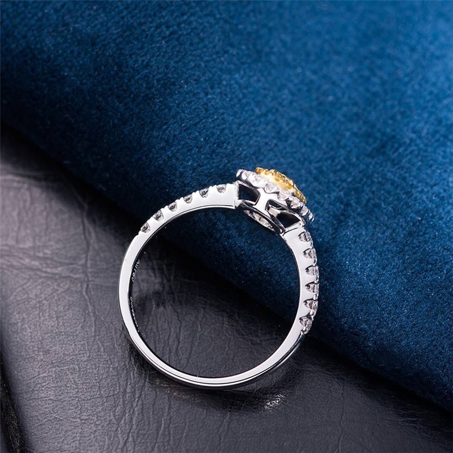 Gia Certified 14k Gold 1 Ct Natural Yellow Diamond & Diamond Ring - 3