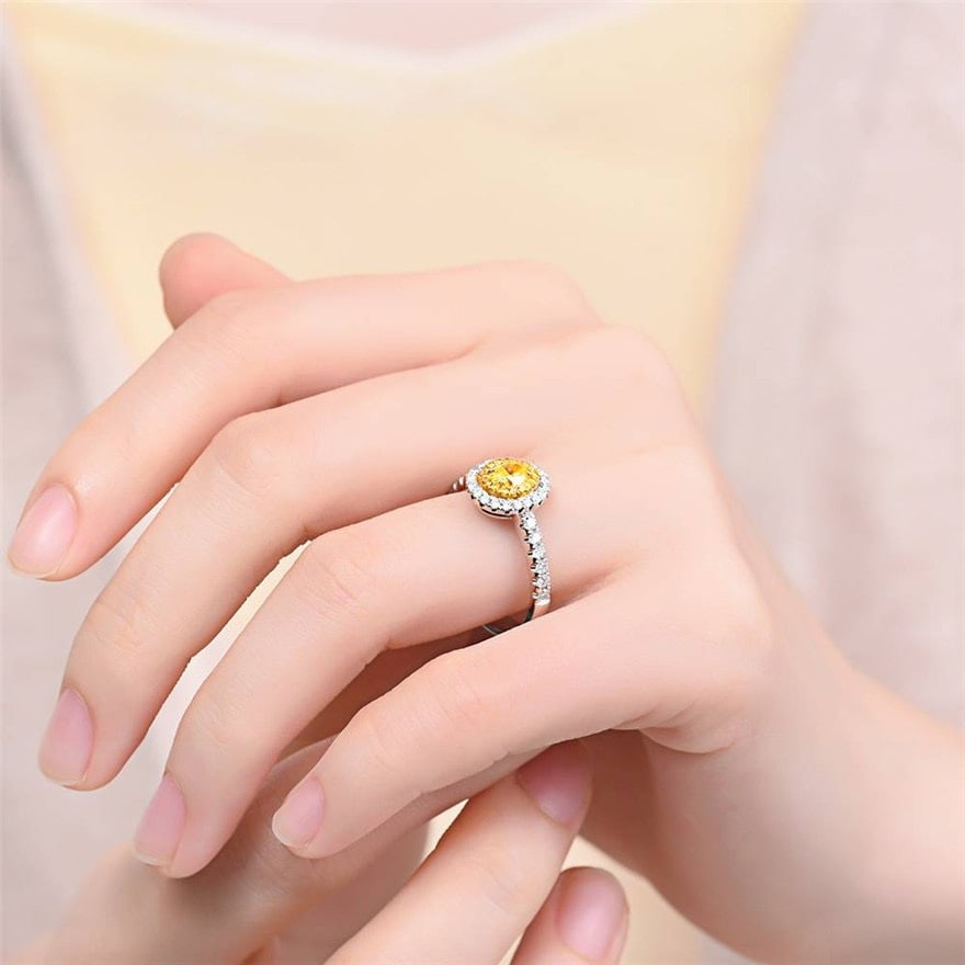 Gia Certified 14k Gold 1 Ct Natural Yellow Diamond & Diamond Ring - 4