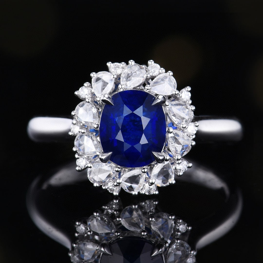 14k Gold 2.05 Ctw Natural Sapphire & Diamond Ring/pendant( Without Chain ): Ref:231066028 // gold content:14k gold // ring size:7. 25us // // main gemstone:sapphire // shape:oval // carat weight:1. 65ct // color:royal blue // treatment:natural // // adjacent gemstone 2 :