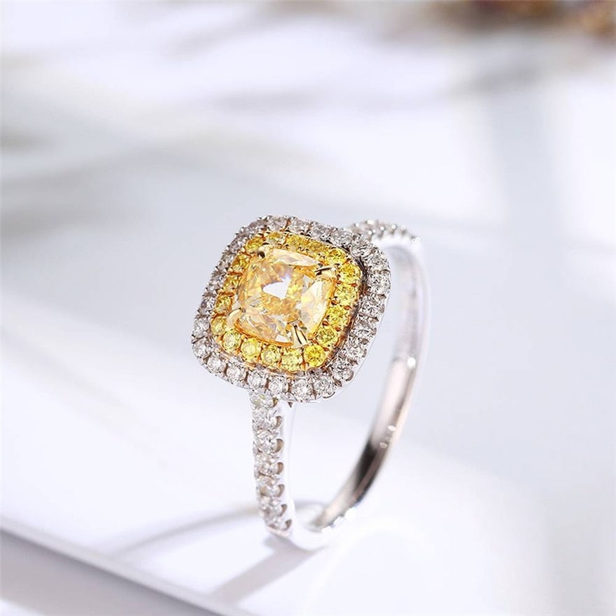 14k Gold 1.00 Ct Natural Yellow Diamond & Diamond Ring - 2