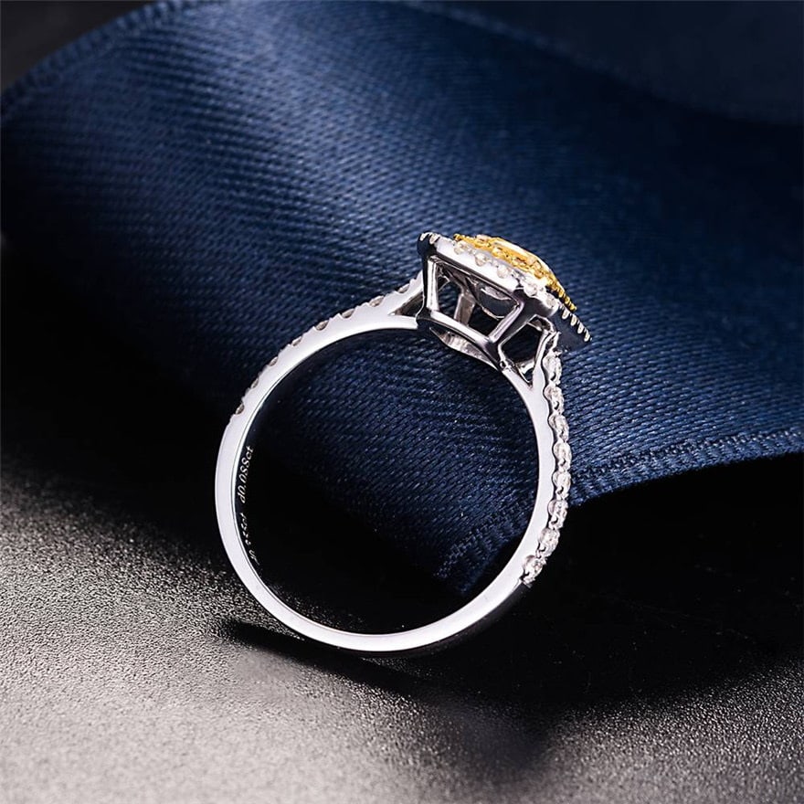 14k Gold 1.00 Ct Natural Yellow Diamond & Diamond Ring - 4
