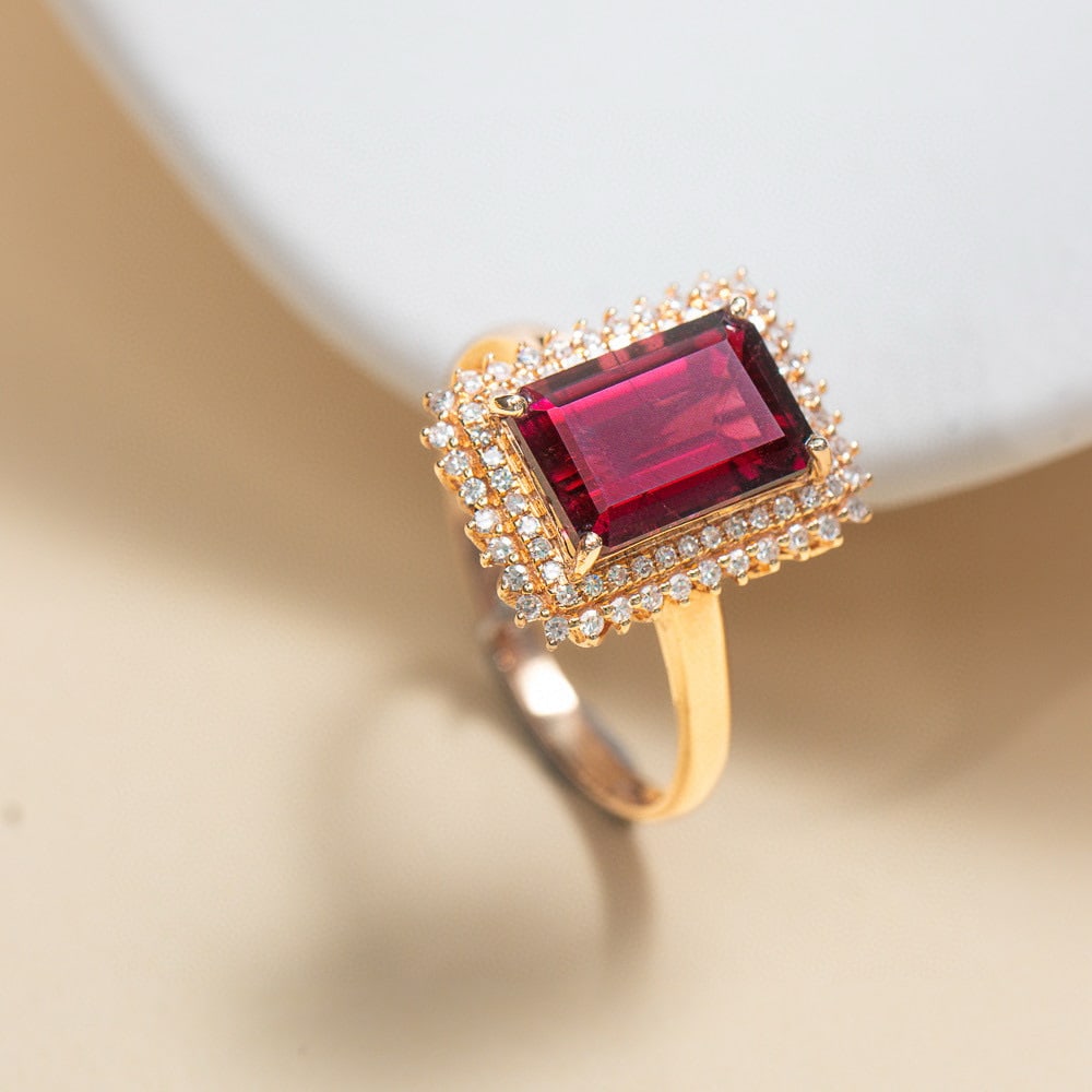 14k Gold 3.39 Ctw Natural Tourmaline & Diamond Ring - 2