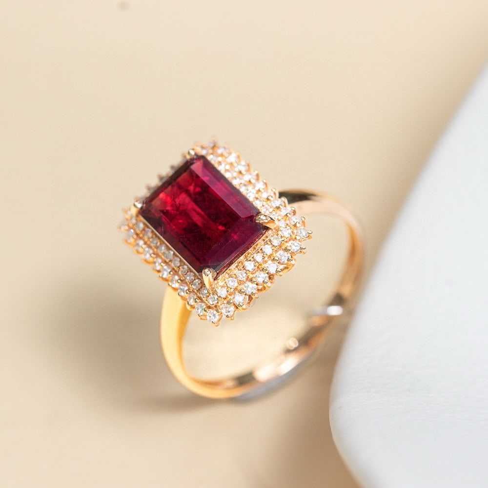 14k Gold 3.39 Ctw Natural Tourmaline & Diamond Ring - 6