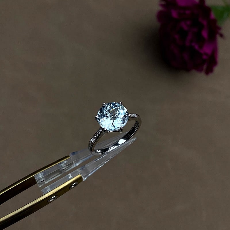14k Gold 2.7 Ct Natural Aquamarine & Diamond Ring - 5