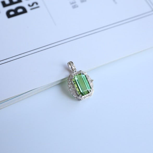 14k Gold 3.1 Ct Natural Tourmaline & Diamond Pendant( Without Chain ) - 2