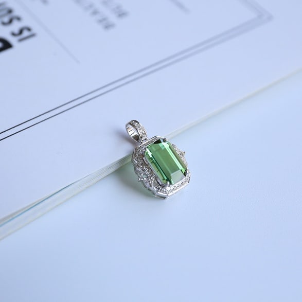 14k Gold 3.1 Ct Natural Tourmaline & Diamond Pendant( Without Chain ) - 3