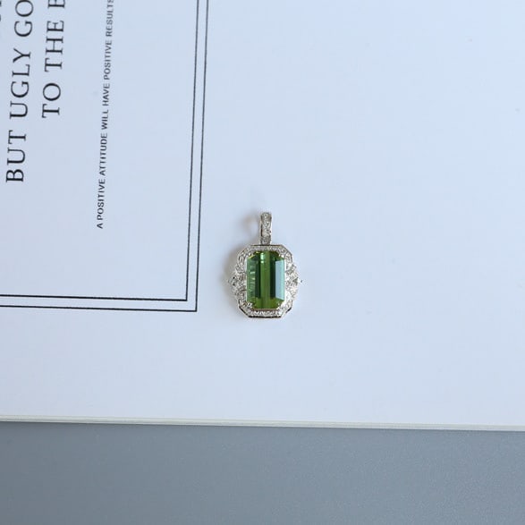 14k Gold 3.1 Ct Natural Tourmaline & Diamond Pendant( Without Chain ) - 4