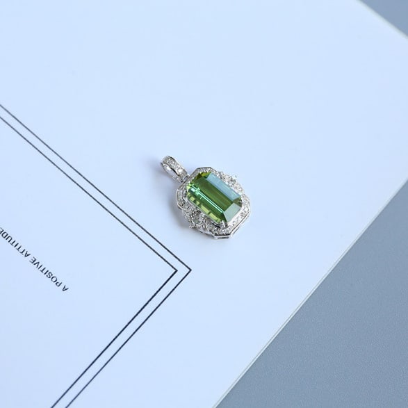 14k Gold 3.1 Ct Natural Tourmaline & Diamond Pendant( Without Chain ) - 5