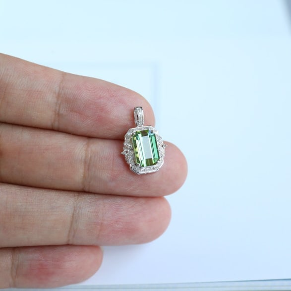 14k Gold 3.1 Ct Natural Tourmaline & Diamond Pendant( Without Chain ) - 7