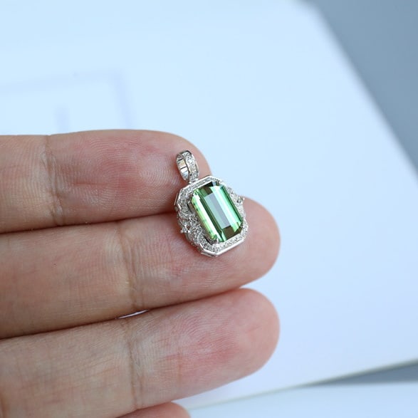14k Gold 3.1 Ct Natural Tourmaline & Diamond Pendant( Without Chain ) - 8