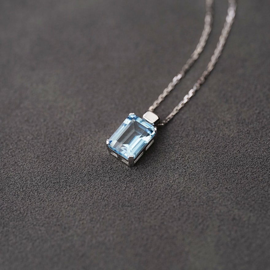 14k Gold 1.5 Ct Natural Aquamarine Necklace - 7