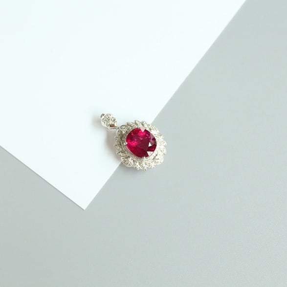 14k Gold 4.4 Ct Natural Tourmaline & Diamond Pendant( Without Chain ) - 2