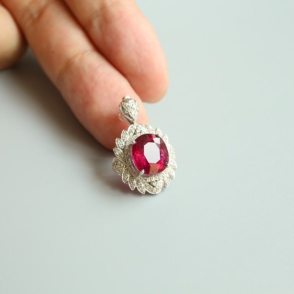 14k Gold 4.4 Ct Natural Tourmaline & Diamond Pendant( Without Chain ) - 9