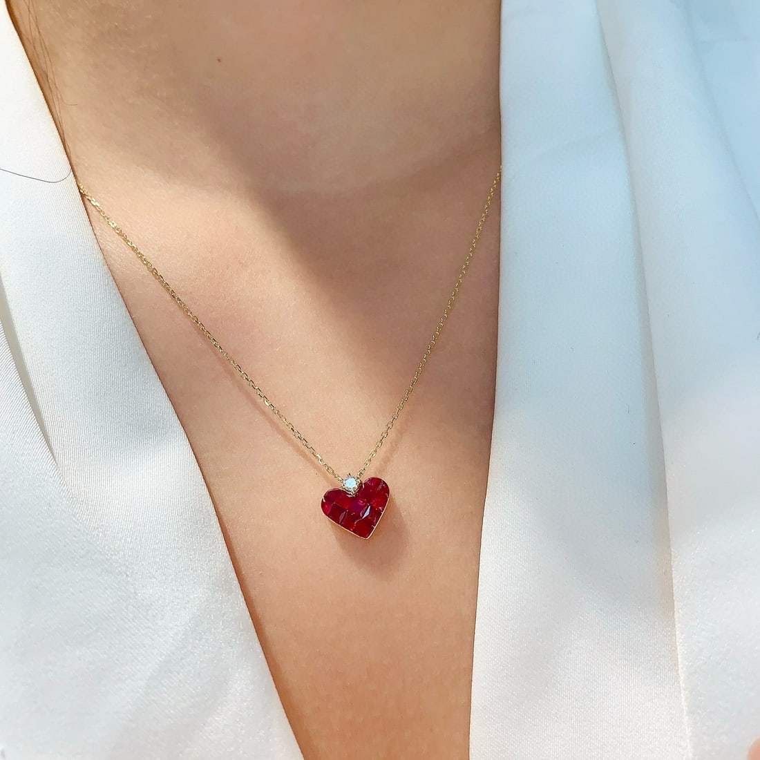 14k Gold 1.12 Ctw Natural Ruby & Diamond Necklace - 5