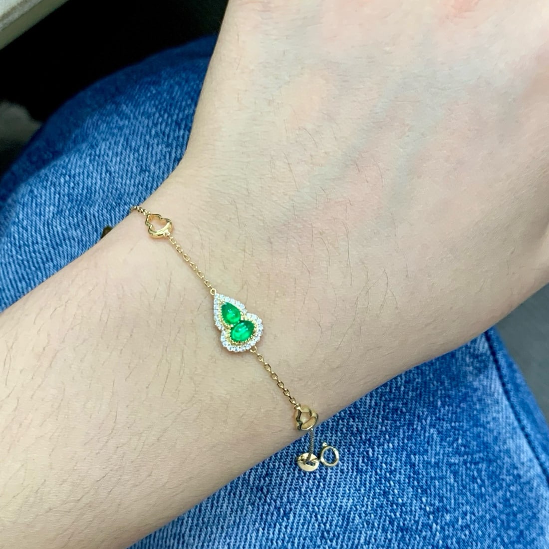 14k Gold 0.66 Ctw Natural Emerald & Diamond Bracelet - 4